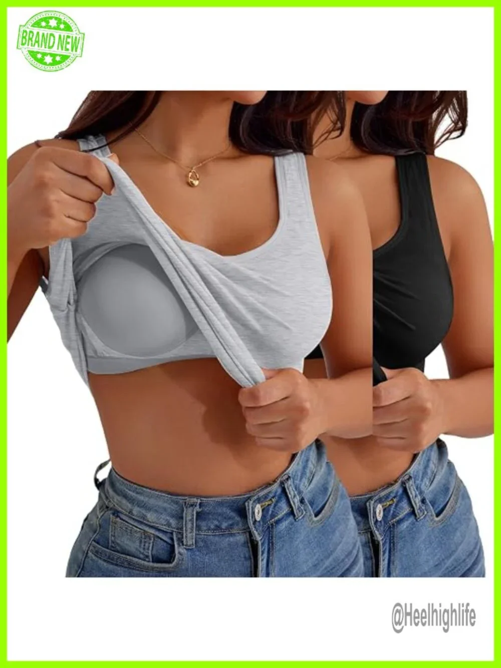 2-Pack Women's Built-in Bra Tank Tops Sleeveless Cami Shirts